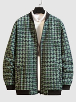 Veste Décontractée Motif à Carreaux Zippée L Vert armée