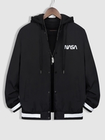Veste de Base-ball à Capuche Détachable à Imprimé Lettre L Noir