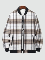 Veste de Base-ball en Molleton Motif à Carreaux avec Poche et Fermeture Éclair sur le Côté Xxl Bronze