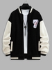Veste de Base-ball en Tissu Duveteux Fourrée Design de Chiffre Patch en Blocs de Couleurs S Noir
