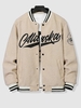 Veste de Base-ball en Tissu Duveteux Lettre Graphique ALASKA Brodée en Fausse Sherpa Style Blokecore M Beige