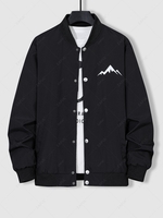 Veste de Base-ball Imperméable à Imprimé Montagne Boutonnée Xxl Noir