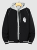 Veste de Base-ball Lettre OG Brodée Boutonnée L Noir