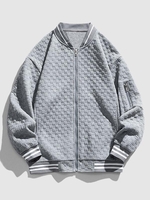 Veste de Base-ball Rayée Zippée Style Collège L Gris