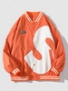 Veste de Baseball à Imprimé Lettre Contrastée avec Bouton Pression Xl Orange citrouille