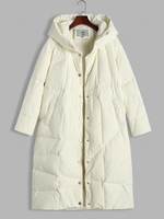 Veste Doudoune Matelassée à Capuche en Canard Blanc de Haute Qualité Bouton Pression Crème Longue Xl Blanc