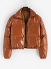 Veste Doudoune Matelassée en Cuir Verni M Café