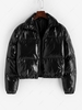Veste Doudoune Matelassée en Cuir Verni S Noir