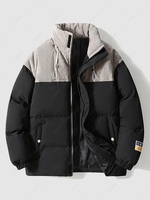 Veste Doudoune Matelassée Lettre Imprimée en Blocs de Couleurs Jointive en Velours Côtelé Xs Noir