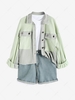 Veste Effrangée à Goutte Epaule avec Poche S Vert clair