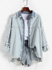 Veste Effrangée à Goutte Epaule en Denim à Paillettes S Bleu clair