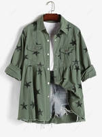 Veste Effrangée Etoile avec Poche en Denim S Vert