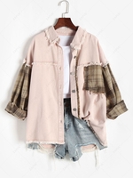 Veste Effrangée Panneau à Carreaux Colorée en Denim Xl Rose clair