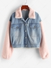 Veste Effrangée Panneau en Fausse Fourrue en Denim L Bleu gris