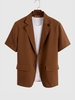 Veste en Couleur Unie Manches Courtes à Col Revers Xxl Café profond