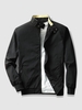 Veste en Couleur Unie Zippée avec Poche à Col Debout L Noir