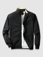 Veste en Couleur Unie Zippée avec Poche à Col Debout L Noir