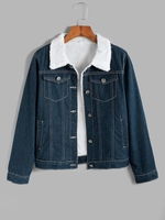 Veste en Denim à Doublure en Laine L Bleu profond