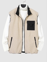 Veste en Fausse Laine avec Poches en Avant Design Xl Kaki léger