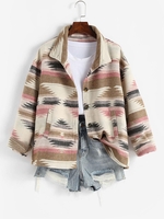 Veste en Laine Mélangée à Imprimé Aztèque Ethnique S Rose clair