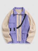 Veste Fourrée avec Poche à Rabat Design en Velours Côtelé S Pourpre moyen