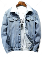 Veste Fourrée en Couleur Unie avec Bouton en Denim S Bleu clair