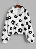 Veste Fourrée Fleurie Graphique en Fausse Fourrure S Blanc