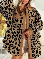 Veste Fourrée Léopard Imprimé en Couleur Jointive en Fausse Laine Xl Café