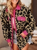 Veste Fourrée Léopard Imprimé en Couleur Jointive en Fausse Laine Xl Rose clair