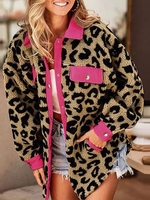 Veste Fourrée Léopard Imprimé en Couleur Jointive en Fausse Laine Xl Rose clair