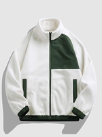 Veste Fourrée Zippée en Blocs de Couleurs en Laine S Blanc