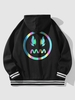 Veste Graphique à Capuche Motif Rayé Réfléchissant Esthétique Y2K Xl Noir