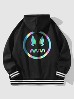 Veste Graphique à Capuche Motif Rayé Réfléchissant Esthétique Y2K Xl Noir