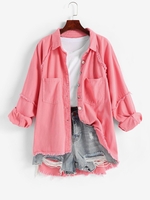 Veste Haute Basse Effrangée Colorée avec Poche en Avant en Denim S Rose clair