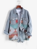 Veste Lâche Panneau en Denim à Imprimé Ethnique Aztèque L