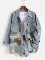 Veste Lâche Panneau en Denim à Imprimé Ethnique Aztèque L Multi b