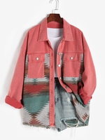 Veste Lâche Panneau en Denim à Imprimé Ethnique Aztèque L Multi c