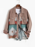 Veste Lâche Panneau en Denim à Imprimé Ethnique Aztèque L Multi d