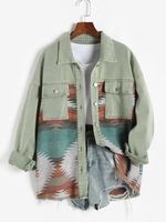 Veste Lâche Panneau en Denim à Imprimé Ethnique Aztèque L Multi e