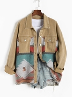 Veste Lâche Panneau en Denim à Imprimé Ethnique Aztèque L Multi f