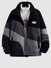 Veste Lettre Brodée en Blocs de Couleurs Design en Tissu Duveteux 2xl Noir