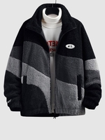 Veste Lettre Brodée en Blocs de Couleurs Design en Tissu Duveteux 2xl Noir