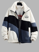 Veste Lettre Brodée en Blocs de Couleurs Design en Tissu Duveteux Xl Blanc
