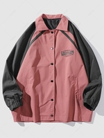 Veste Lettre Graphique en Blocs de Couleurs à Manches Raglan du Streetwear M Rose