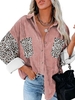 Veste Léopard Inséré Haute Basse à Goutte Epaule avec Poche Xl Rose clair