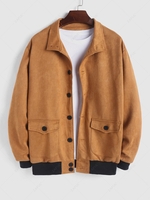 Veste Maigre Ajustée avec Bouton en Faux Suède avec Poche à Rabat L Café