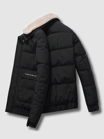Veste Matelassée Duveteux à Col Mandarin avec Lettres M Noir
