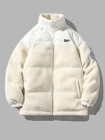 Veste Molletonnée à Label Patch en Similicuir Fourrée en Laine Xl Blanc