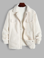 Veste Molletonnée avec Boutons de Couleur Unie L Blanc de crème