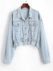 Veste Péplum à Goutte Epaule avec Poche en Denim M Bleu clair